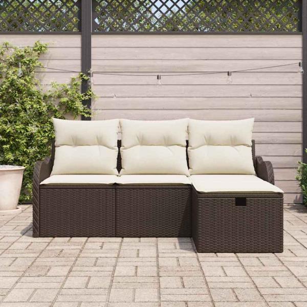 4-teiliges Garten-Sofa-Set mit Kissen Braun Poly Rattan