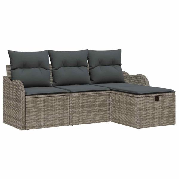 4-teiliges Garten Sofa Set mit Kissen Grau Poly-Rattan