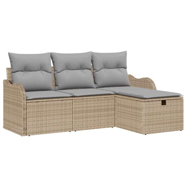 4-teiliges Garten-Sofa-Set mit Kissen Beige Poly-Rattan