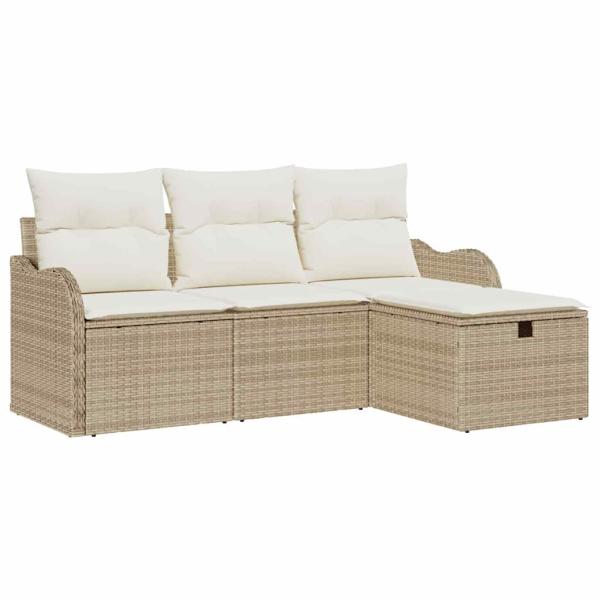 ARDEBO.de - 4-teiliges Garten-Sofa-Set mit Kissen Beige Poly Rattan
