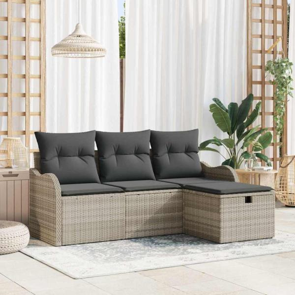 ARDEBO.de - 4-teilige Garten Sofa Set mit Kissen Hellgrau Poly Rattan