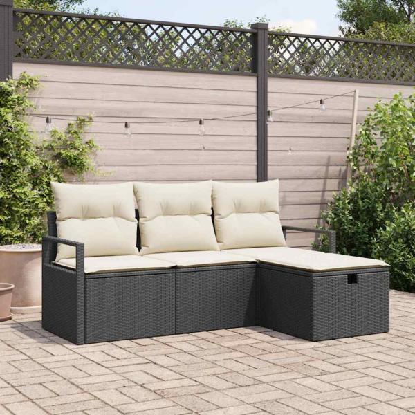 ARDEBO.de - 4-teiliges Garten Sofa Set mit Kissen Schwarz Poly Rattan