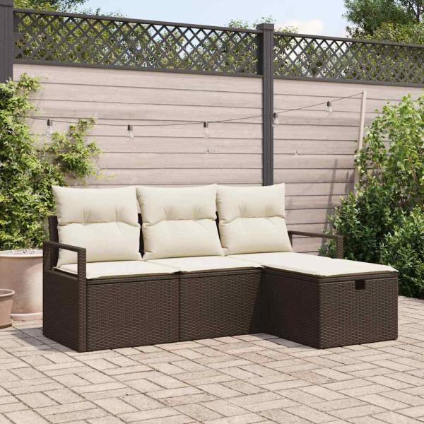ARDEBO.de - 4-teilige Garten Sofa Set mit Kissen Braun Poly Rattan
