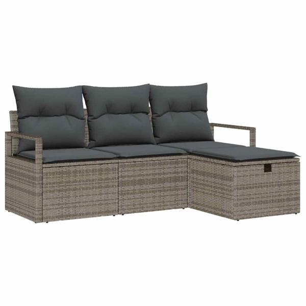 4-teiliges Garten Sofa Set mit Kissen Grau Poly Rattan