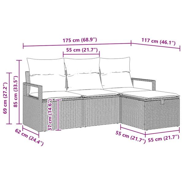 4-teiliges Garten Sofa Set mit Kissen Grau Poly Rattan