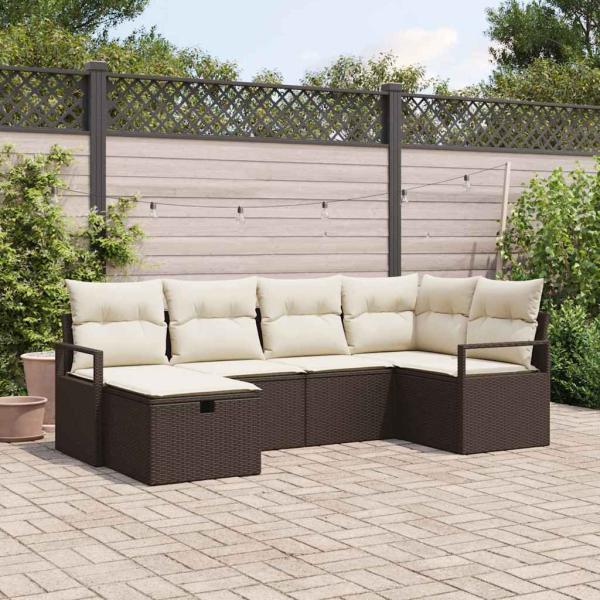 ARDEBO.de - 6-teiliges Garten Sofa Set mit Kissen Braun Poly Rattan