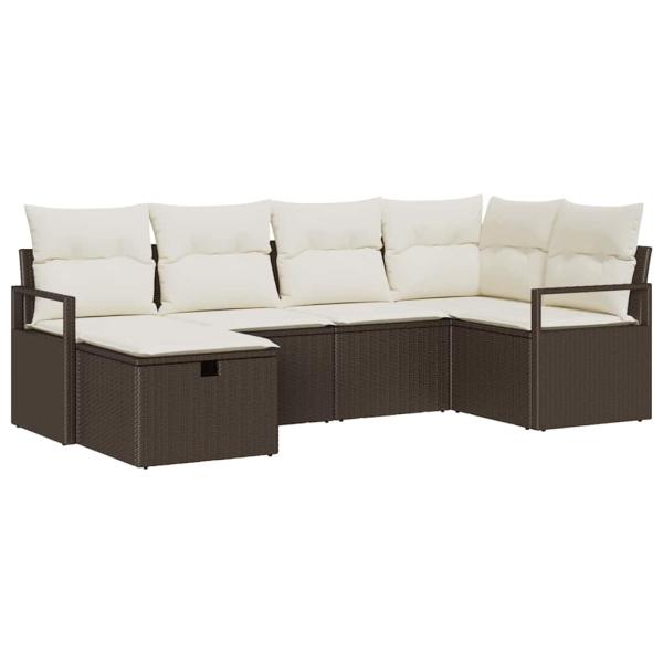 6-teiliges Garten Sofa Set mit Kissen Braun Poly Rattan