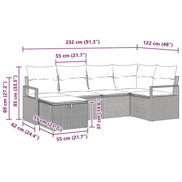 6-teiliges Garten-Sofaset mit Kissen Grau Poly-Rattan