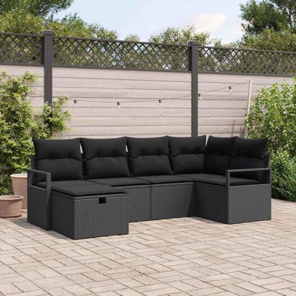 ARDEBO.de - Sofa Set mit Kissen mit Speicher Schwarz Poly-Rattan