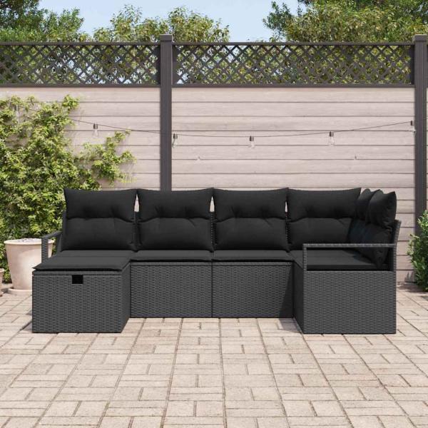 Sofa Set mit Kissen mit Speicher Schwarz Poly-Rattan