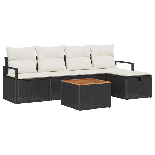 6-teiliges Garten Sofa Set mit Kissen Schwarz Poly Rattan