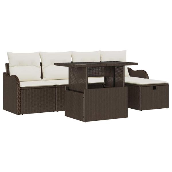 6-teiliges Garten Sofa Set mit Kissen Braun Poly Rattan