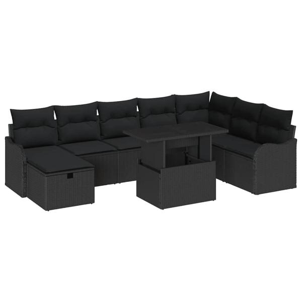 Gartensofa-set 9 Stk. Schwarz Poly-Rattan