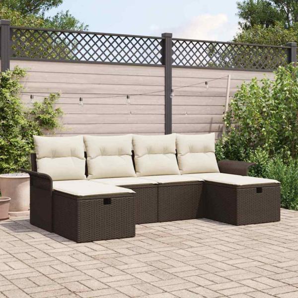 ARDEBO.de - 6-teilige Garten Sofa Set mit Kissen Braun Poly Rattan