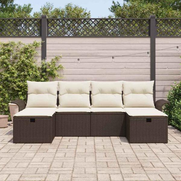 6-teilige Garten Sofa Set mit Kissen Braun Poly Rattan