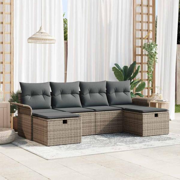ARDEBO.de - 6-teilige Garten Sofa Set mit Kissen Graues Poly Rattan