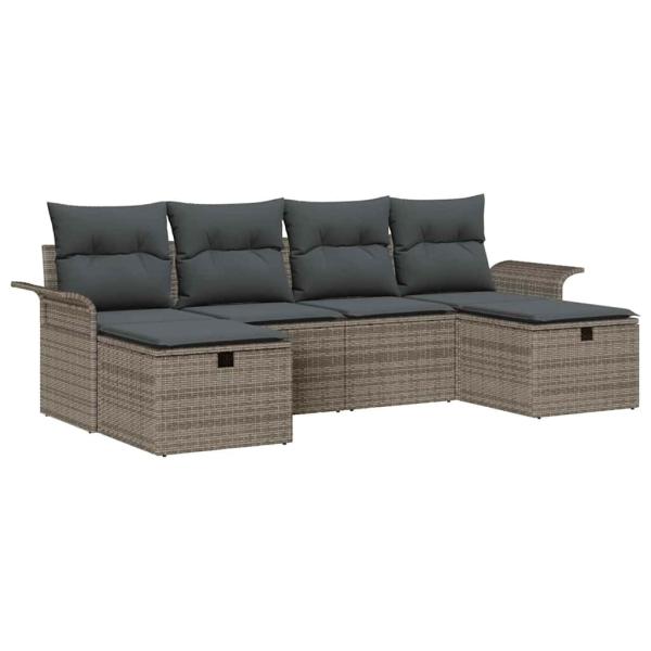 6-teilige Garten Sofa Set mit Kissen Graues Poly Rattan