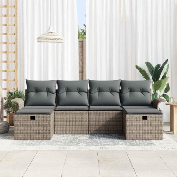 6-teilige Garten Sofa Set mit Kissen Graues Poly Rattan