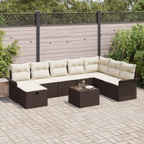ARDEBO.de - 9-teiliges Garten Sofaset mit Kissen Braun Poly Rattan