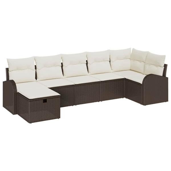 7-teiliges Garten Sofa Set mit Kissen Braunes Poly Rattan