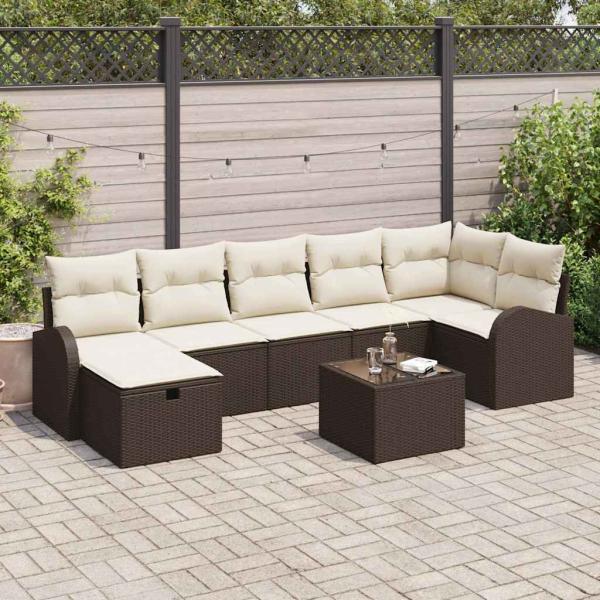 ARDEBO.de - 8-teiliges Garten Sofa Set mit Kissen Braun Poly Rattan