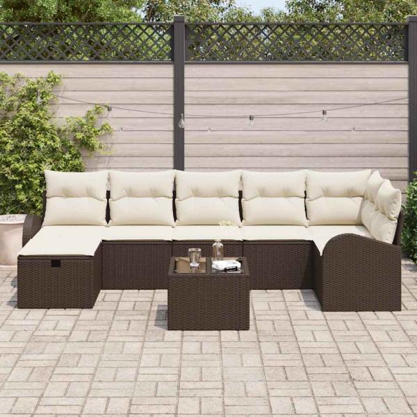 8-teiliges Garten Sofa Set mit Kissen Braun Poly Rattan