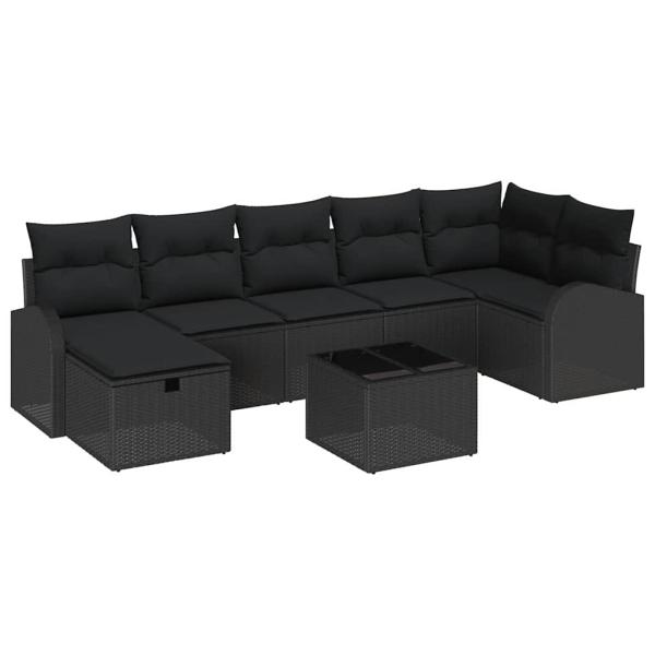ARDEBO.de - 8-teiliges Garten Sofa Set mit Kissen aus schwarzem Poly Rattan