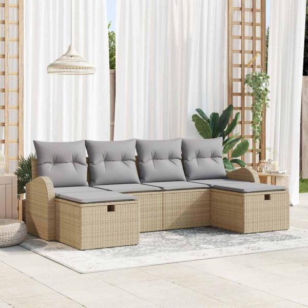 ARDEBO.de - 6-teiliges Garten Sofa Set mit Kissen Beige Poly Rattan