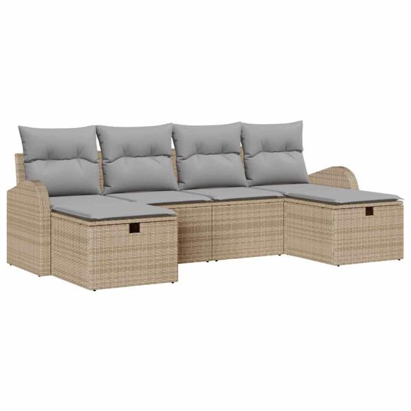 6-teiliges Garten Sofa Set mit Kissen Beige Poly Rattan