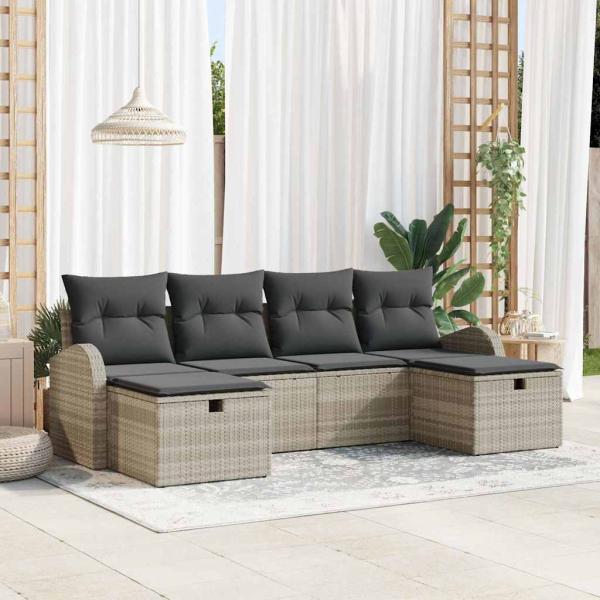 ARDEBO.de - 6-teiliges Garten Sofa Set mit Kissen Hellgrau Poly Rattan