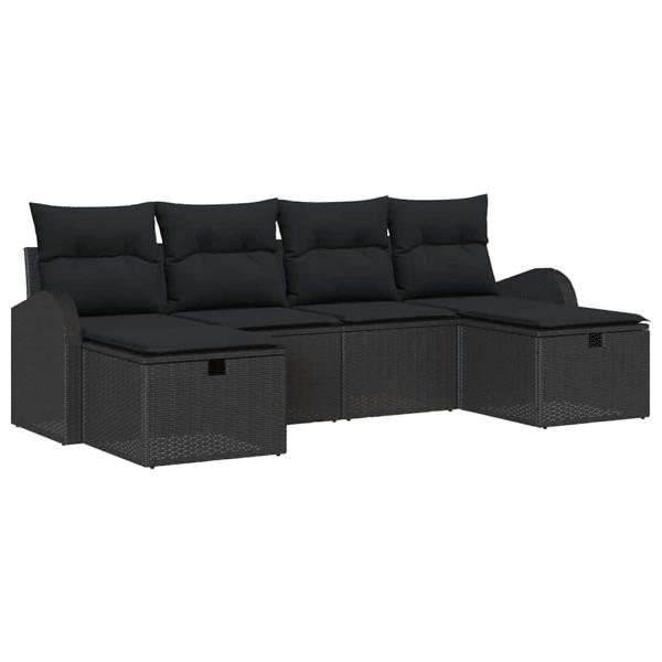 6-teiliges Garten Sofa Set mit Kissen Schwarz Poly Rattan