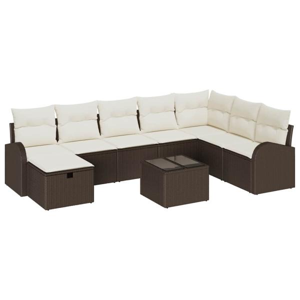9-teiliges Garten-Sofa-Set mit Kissen in Braun Poly-Rattan