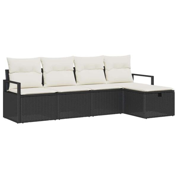 5-teiliges Garten Sofa Set mit Kissen Schwarz Poly Rattan