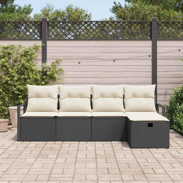 5-teiliges Garten Sofa Set mit Kissen Schwarz Poly Rattan