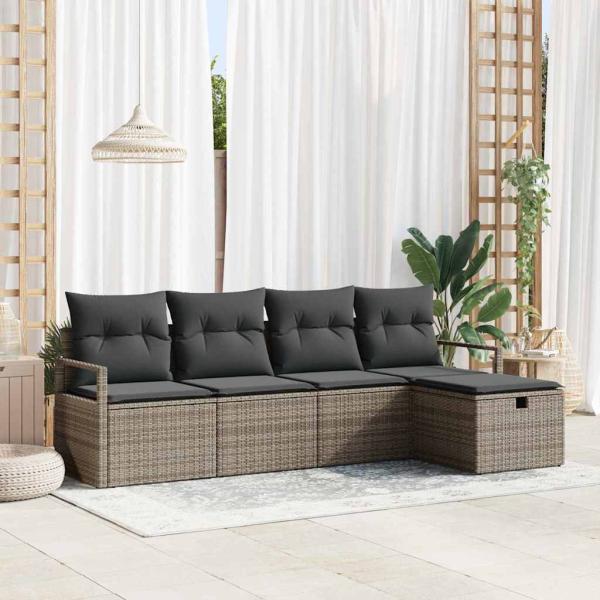 ARDEBO.de - 5-teiliges Garten Sofa Set mit Kissen Graues Poly Rattan