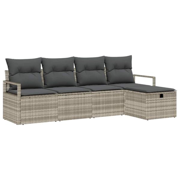 5-teilige Garten Sofa Set mit Kissen Hellgrau Poly Rattan
