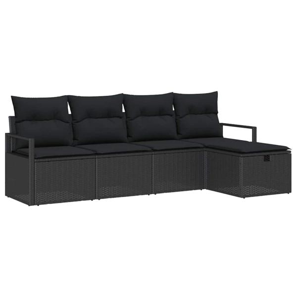 5-teiliges Garten-Sofaset mit Kissen Schwarz Poly Rattan