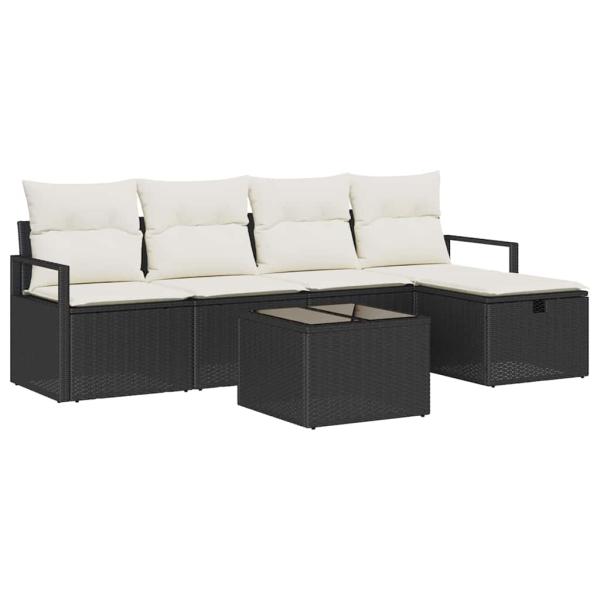 6-teiliges Garten Sofa Set mit Kissen Schwarz Poly Rattan