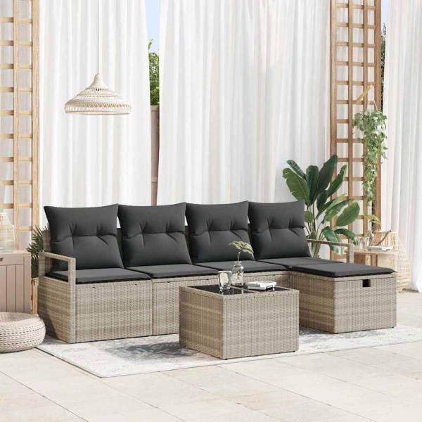 ARDEBO.de - 6-teiliges Garten-Sofa-Set mit Kissen Hellgrau Poly-Rattan