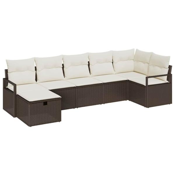 7-teiliges Garten-Sofa-Set mit Kissen Braun Poly-Rattan