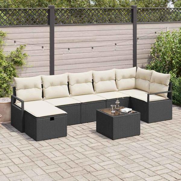 ARDEBO.de - 8-teiliges Garten-Sofa-Set mit Kissen Schwarz Poly-Rattan