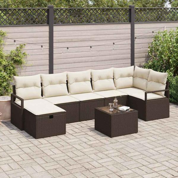 ARDEBO.de - 8-teiliges Garten Sofa Set mit Kissen in Braun aus Poly Rattan