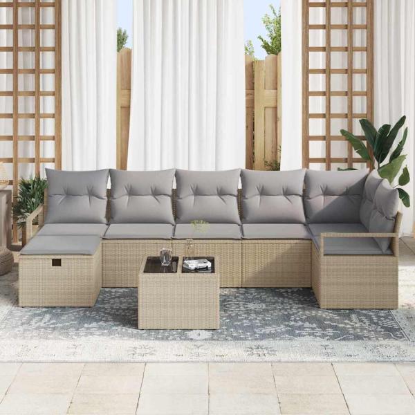 8-teilige Garten Sofa Set mit Kissen Beige Poly-Rattan