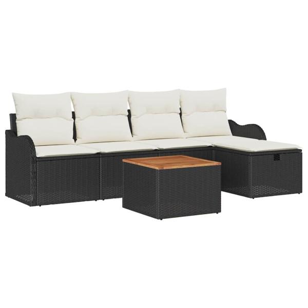 6-teiliges Garten Sofa Set mit Kissen Schwarzes Poly Rattan