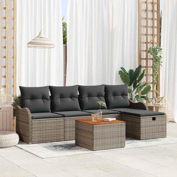 ARDEBO.de - 6-teiliges Garten Sofa Set mit Kissen Grau Poly Rattan