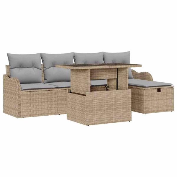 6-teiliges Garten Sofa Set mit Kissen Beige Poly Rattan