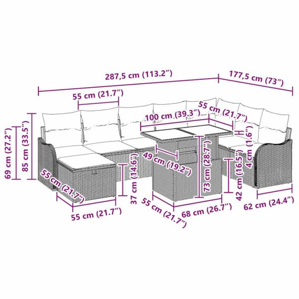 Gartensofa-set 9 Stk. Schwarz Poly-Rattan