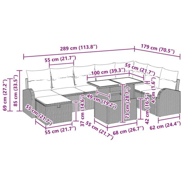Gartensofa-set 9 Stk. Schwarz Poly-Rattan