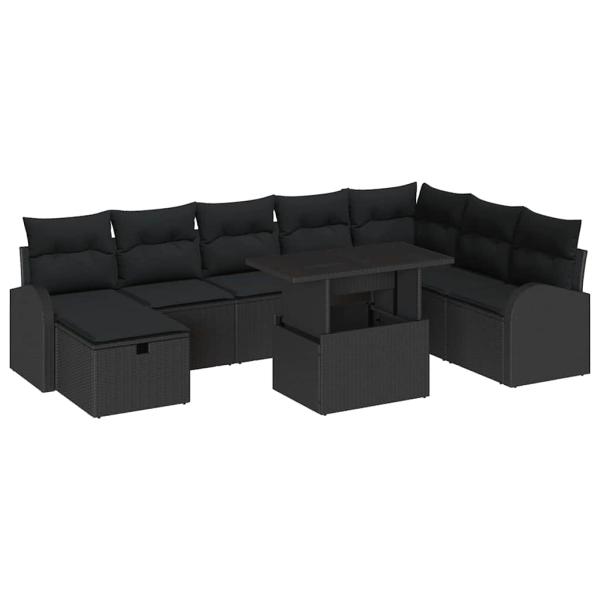 Gartensofa-set 9 Stk. Schwarz Poly-Rattan