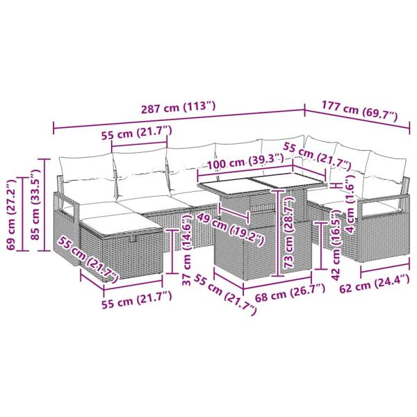 Gartensofa-set 9 Stk. Schwarz Poly-Rattan